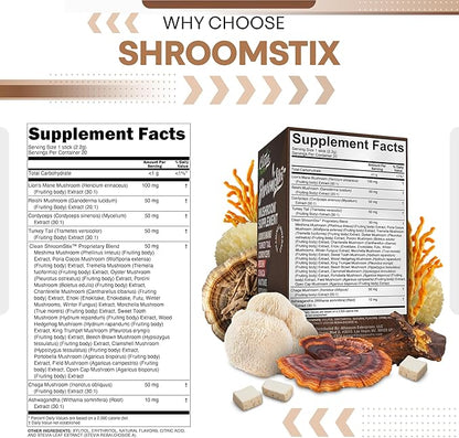 Clean Nutraceuticals Lions Mane 24in1 Mushroom Supplement with Turkey Tail Reishi Cordyceps Chaga Maitake Shiitake Enoki Oyster Porcini Tremella – 20 Easy to Take Shroom Stix