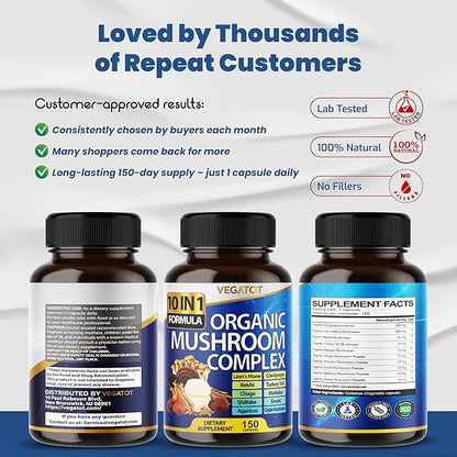 10 in 1 High Strength Mushroom Supplement - Lions Mane, Cordyceps, Reishi - Brain Supplements for Memory and Focus ** 5-Month Supply