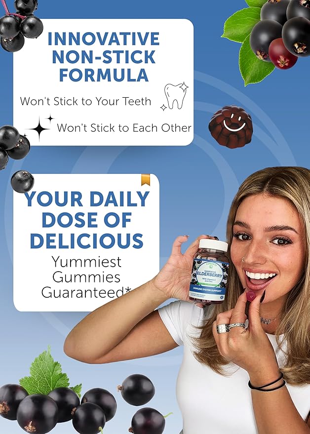 Lunakai Sambucus Elderberry Gummies with Zinc & Vitamin C for Adults & Kids - 100mg Black Elderberry Vitamins Immune Support Supplement - Vegan, Non-GMO, No Corn Syrup - 6 Pack