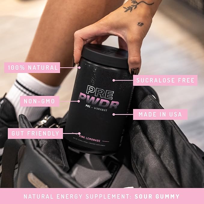 PWDRS Pre-Workout Powder, All Natural Pre Workout for Energy, Pump, Endurance & Strength, with Caffeine (Pink Lemonade)