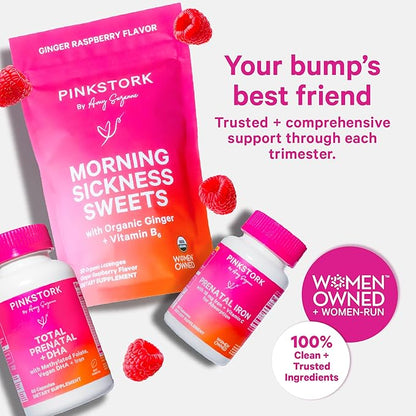 Pink Stork Prenatal Iron Supplement Gummies for Women - 20 mg with Vitamin C - Grape Chewable for Deficiency, Energy, & Blood Builder - 60 Gummy Chews