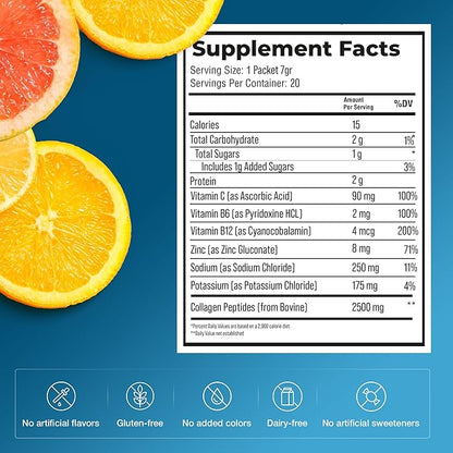 The Frozen Bean Sunkist Collagen Drink Mix - Hydration Cara-Cara Orange Electrolyte Drink for Women with Vitamin C, Zinc, Collagen Peptides, Naturally Flavored - 20 Packs