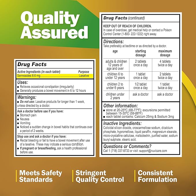 Senna Laxative Tablets 8.6 mg – Natural Senna Leaf Laxative for Occasional Constipation Relief, Compare to Senokot, Gentle Vegetable Laxatives, 200 Count