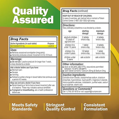 Senna Laxative Tablets 8.6 mg – Natural Senna Leaf Laxative for Occasional Constipation Relief, Compare to Senokot, Gentle Vegetable Laxatives, 200 Count
