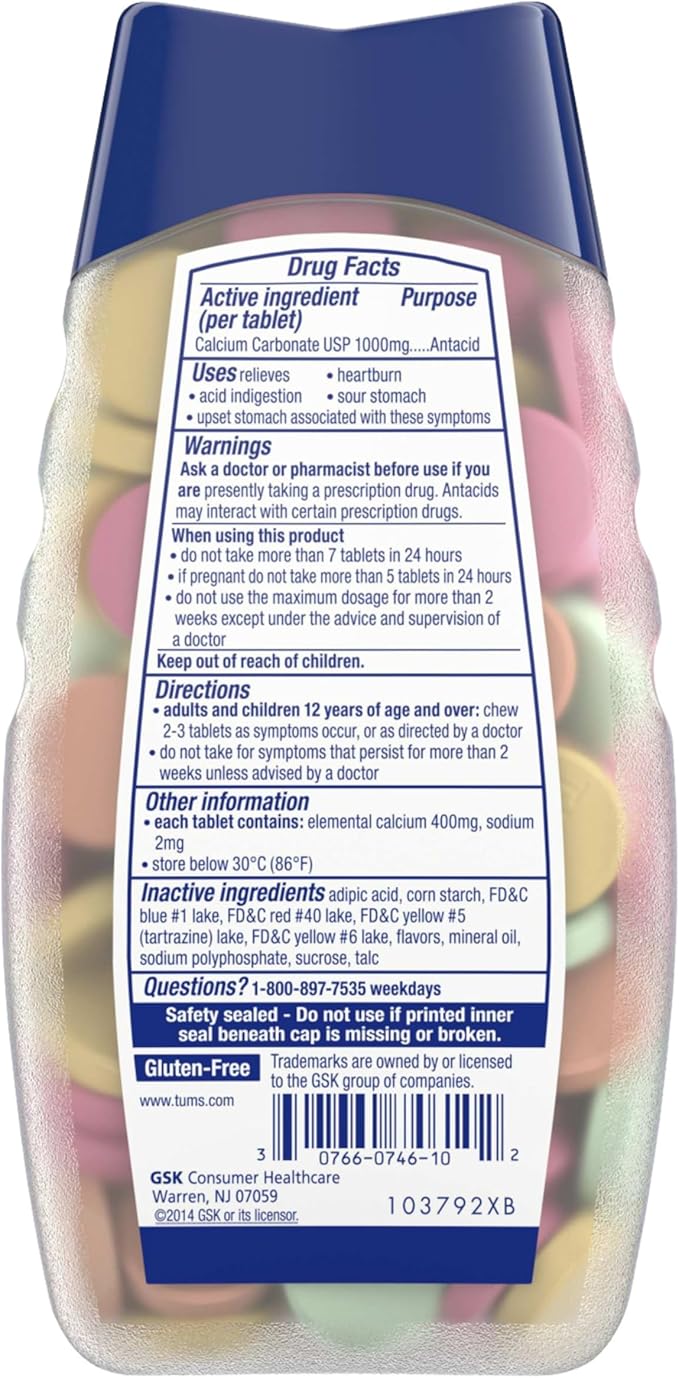 TUMS Ultra Strength Antacid Tablets for Chewable Heartburn Relief and Acid Indigestion Relief, Assorted Fruit - 160 Count