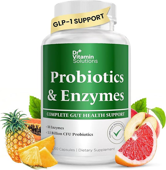DR VITAMIN SOLUTIONS Multi Enzymes, Pre & Probiotics for Digestive Health | 18 Active Enzymes & 1.5 Billion CFU Probiotics for Women & Men | Digestive Enzymes w/Prebiotics for Bloating Relief | 60