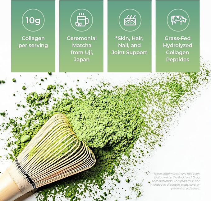 Japan Matcha Collagen Peptides Powder Supplement, Ceremonial Grade Matcha Green Tea Powder, Convenient Individual Travel Sized Package, 4.2oz