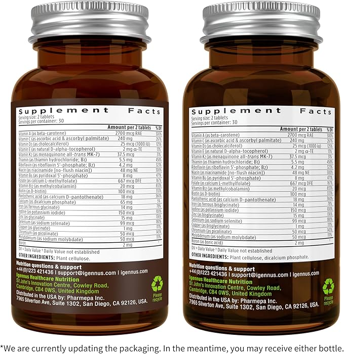 Igennus Methylated Women's Multivitamin, 21 Highly Bioavailable Nutrients, Clean Label & Sustained Release, Active B-Vitamins and Gentle Iron, Easy-to-Swallow, 60 Vegan Tablets, 30 Servings