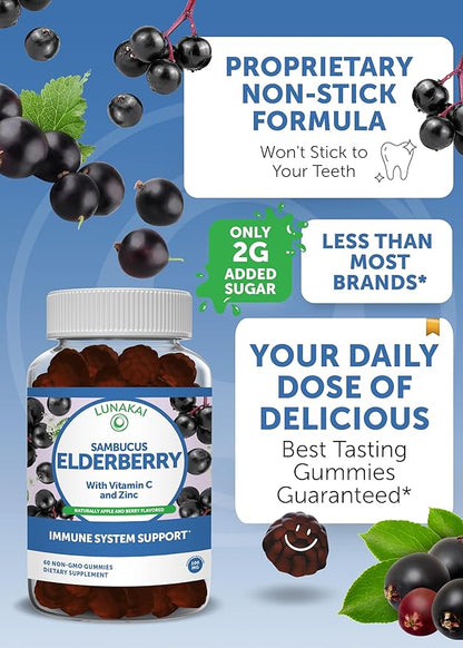 Lunakai Vitamin C and Elderberry Gummies Bundle for Adults and Kids - Organic VIT C Vegan Chewable Gummy Vitamins - Immune Support - Vegan, Non-GMO, No Corn Syrup, Gelatin Free, All Natural