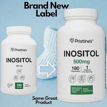PRISTINE'S Myo Inositol PCOS Supplement Capsules - 500mg 180 Day Supply - Healthy Hormonal, Ovarian & Fertility Support Supplements - Vegan, Gluten Free, Non GMO