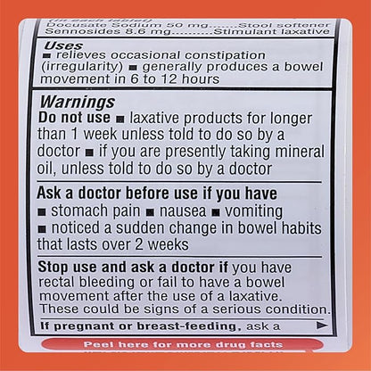 Rugby Stimulant Laxative Plus Stool Softener Docusate Sodium 50 mg/Sennosides 8.6 mg - Laxative Tablets for Occasional Constipation Relief - Stool Softeners for Women, Men, and Kids - 100 Tablets