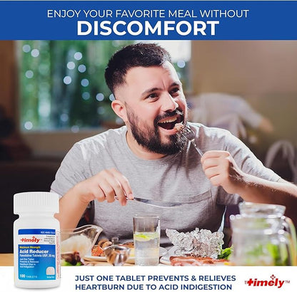 Timely Acid Reducer Famotidine 20mg - Compare to the active ingredient in Maximum Strength Pepcid AC - Antacid Acid Reflux Medicine for Heartburn Relief and Acid Indigestion Symptoms - 100 Tablets