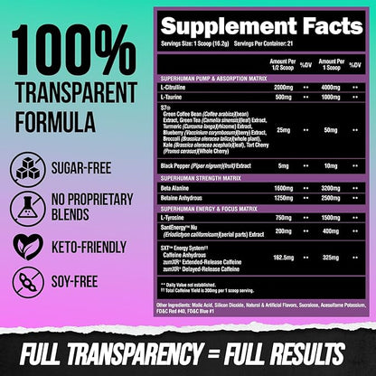 ALPHA LION Superhuman Pre Workout Powder, Beta Alanine, L-Taurine & Tri-Source Caffeine for Sustained Energy & Focus, Nitric Oxide & Citrulline for Pump (21 Servings, Grapezilla)