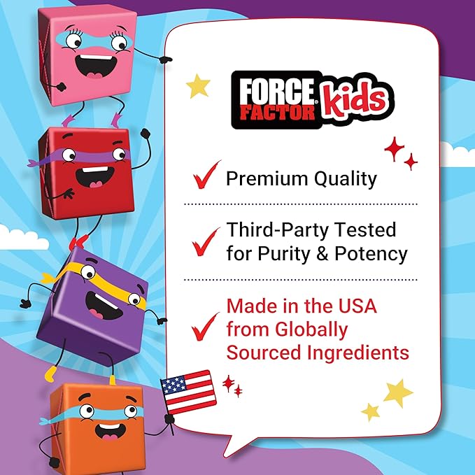 Force Factor Kids Multivitamin Super Chews, Kids Vitamins to Support Wellness, Immune Health, Eye Health, & More with 18 Vitamins, Minerals, & Antioxidants, 2-Month Supply, Multi-Flavor, 60 Soft Chews