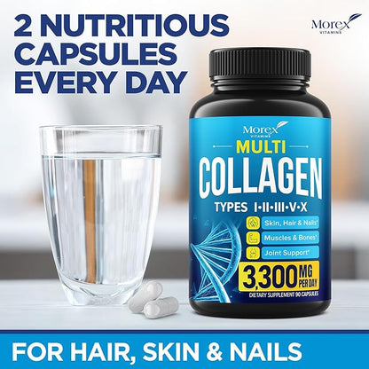 Multi Collagen Pills (Types I, II, III, V & X) - Multi Collagen & Bone Broth Capsules - Made in USA - Grass Fed Collagen Peptides - Anti-Aging Collagen Supplements - Hydrolyzed Collagen Capsules