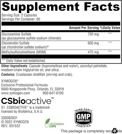 XYMOGEN SynovX Recovery - Joint Support Supplement for Healthy Joint Structure and Function - MSM Glucosamine Chondroitin Capsules to Support Healthy Tissue, Cartilage and Joints (120 Capsules)