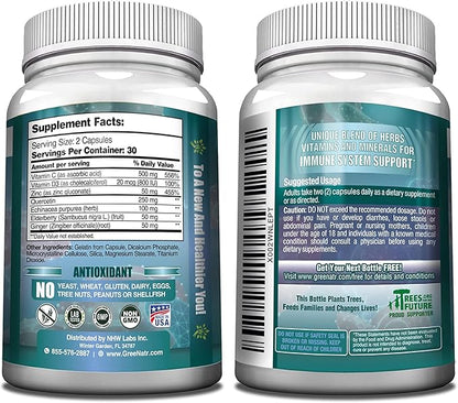7 in 1 Immune Support Supplement with Vitamin C, Vitamin D3, Zinc 50mg, Quercetin, Echinacea Purpurea, Sambucus Elderberry and Ginger for Complete Immune Defense - 60 Capsules (6 Bottles)