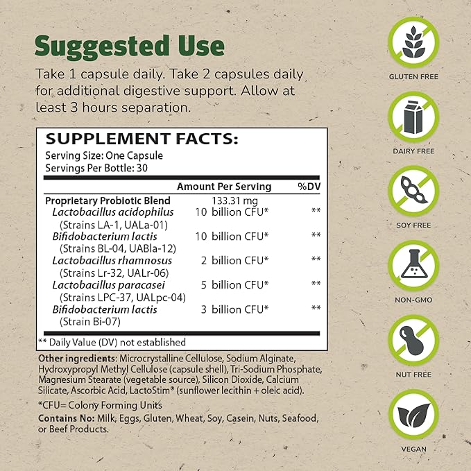 Master Supplements Theralac - 30 Capsules, Pack of 3 - Multi-Strain Probiotic for Optimal Gut Health + Gas & Bloating Relief - Gluten Free - 90 Servings