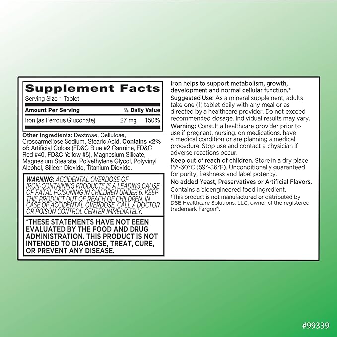 Quality Choice Energy Support Iron 27 mg Ferrous Gluconate Tablets 100 Count