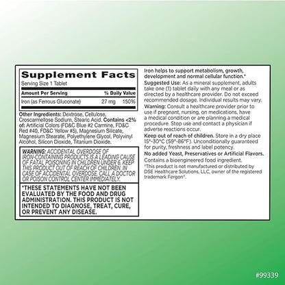 Quality Choice Energy Support Iron 27 mg Ferrous Gluconate Tablets 100 Count