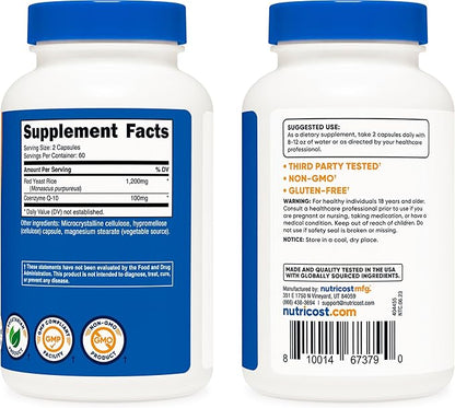 Nutricost Red Yeast Rice with CoQ10 1300mg, 120 Capsules, 60 Servings - Non-GMO, Gluten Free