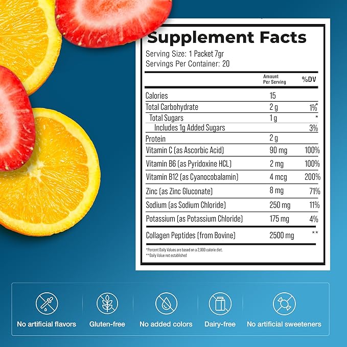 The Frozen Bean Sunkist Collagen Drink Mix - Hydration Strawberry Lemon Electrolyte Drink for Women with Vitamin C, Zinc, Collagen Peptides, Naturally Flavored - 20 Pack