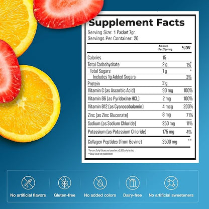 The Frozen Bean Sunkist Collagen Drink Mix - Hydration Strawberry Lemon Electrolyte Drink for Women with Vitamin C, Zinc, Collagen Peptides, Naturally Flavored - 20 Pack