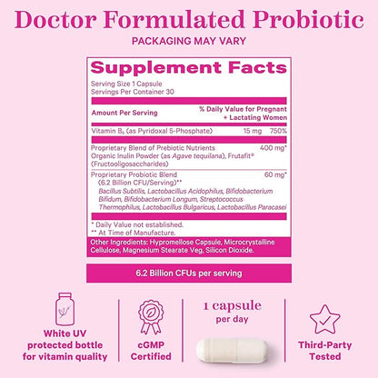 Pink Stork Prenatal Probiotics for Women - Vitamin B6, Prebiotics, Morning Sickness, Gut Microbiome, Pregnancy Probiotic, Immune Support, Pregnancy Must Haves - 60 Capsules