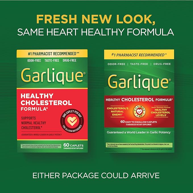 Garlique Garlic Extract Supplement, Healthy Blood Pressure Formula, 1800 mcg allicin, Odorless & Vegan, 60 Caplets