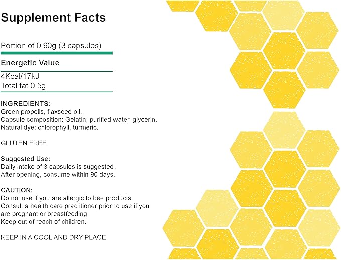 Brazilian Green Bee Propolis Capsule - 900mg/ Daily Per 3 Softgels Capsules- Natural Immune Support - 90 Count (Pack of 1)