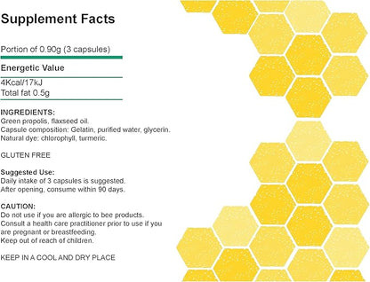 Brazilian Green Bee Propolis Capsule - 900mg/ Daily Per 3 Softgels Capsules- Natural Immune Support - 90 Count (Pack of 1)