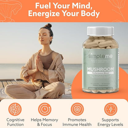 Multi-Mushroom Supplement - Complex For Brain, Immune Support, Nootropics - Performance Blend with Lions Mane, Turkey Tail, Reishi, Cordyceps, Chaga, Maitake, Shiitake, and More - 60 Capsules