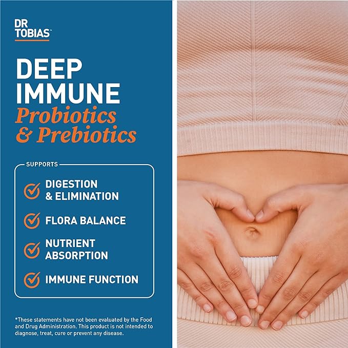 Dr. Tobias Deep Immune Probiotics & Prebiotics, Dual Action Digestion & Immune Support with PreforPro Prebiotics & Delayed Release Spore Forming Probiotics for Women & Men, 180 Capsules, 90 Servings