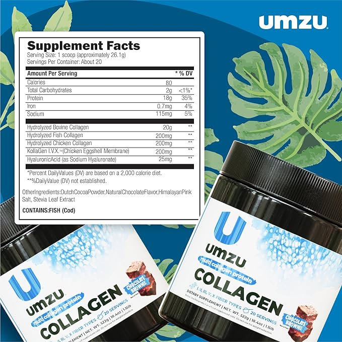 UMZU ZuCollagen Hydrolyzed Protein Powder | 5 Collagen Peptide Types for Healthy Hair, Skin, Nails, Joints & Gut | Low Calorie, High Protein (20g Protein per Serving | Chocolate)
