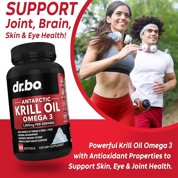 Krill Oil Omega 3 500mg - Antarctic Krill Oil 1000mg Softgels Capsules EPA, DHA, Astaxanthin, Phospholipids - Omega 3 Fatty Acids Supplements, Natural Pure Supplements for Women & Men - 60 Softgels
