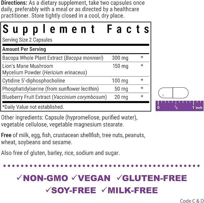 Bluebonnet Nutrition BrainPower – Whole Food-Based Nootropic Blend - for Brain Health*- Non-GMO, Vegan - Free of Gluten, Dairy, Soy & Stimulants - 60 Vegetable Capsules, 30 Servings