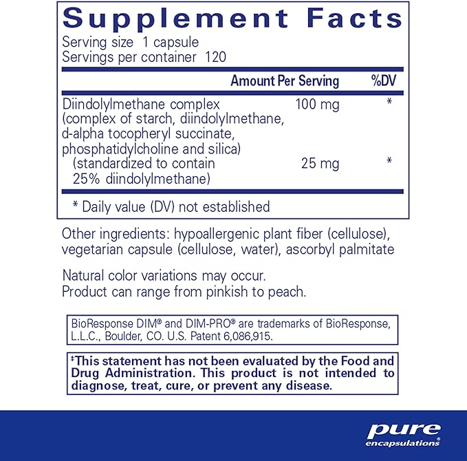 Pure Encapsulations DIMPRO 100 - Diindolylmethane Supplement - for Breast, Cervical & Prostate Health - Gluten Free & Vegan - 120 Capsules