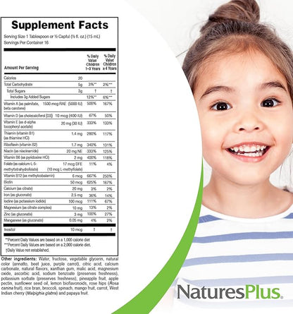 Natures Plus Animal Parade Children's Liquid Multivitamin - Tropical Berry Flavor - 8 fl oz - Whole Food Supplement - Vegetarian, Gluten Free - 16 Servings