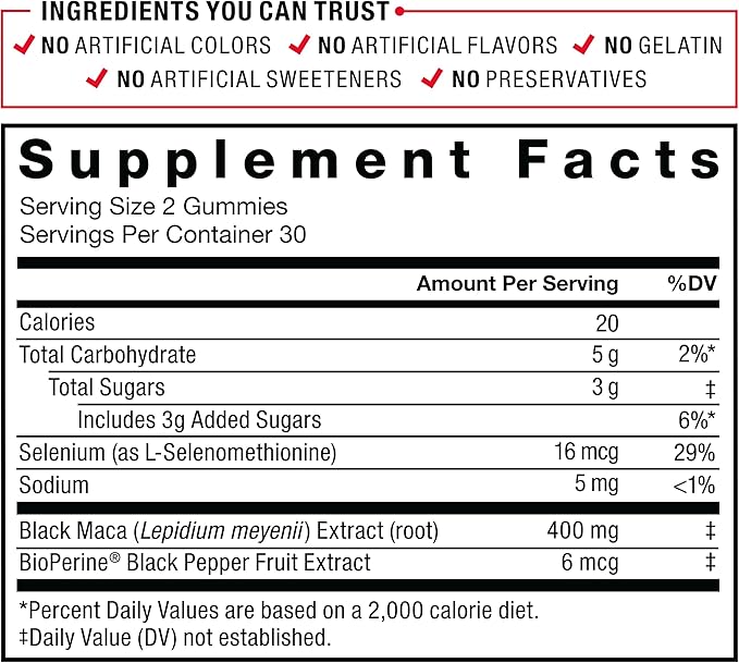 Force Factor Black Maca Gummies, 3-Pack, Black Maca Root to Enhance Male Vitality, Increase Energy & Strength, with BioPerine for Superior Absorption, Delicious Passion Berry Flavor, 180 Gummies