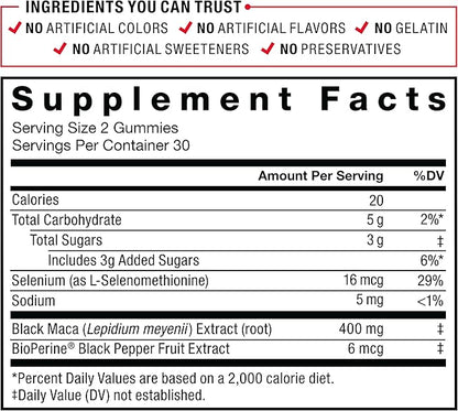 Force Factor Black Maca Gummies, 3-Pack, Black Maca Root to Enhance Male Vitality, Increase Energy & Strength, with BioPerine for Superior Absorption, Delicious Passion Berry Flavor, 180 Gummies