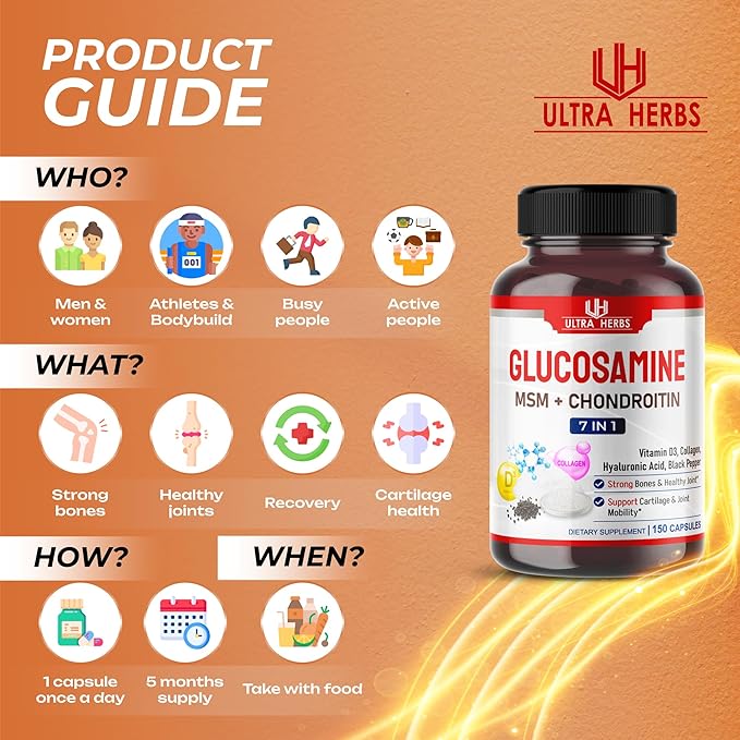 Glucosamine Chondroitin MSM - Joint Mobility Support Supplement Enhanced with Collagen, Hyaluronic Acid, Vitamin D3 | 150 Capsules