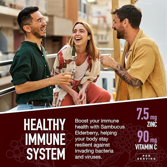 YUM-V'S Strong Earth by YumV's Immune Shield with Sambucus Elderberry Gummies for Adults - Black Elderberry with Vitamin C and Zinc - Berry Flavored Immune Support Gummies (60 Count (Pack of 1))