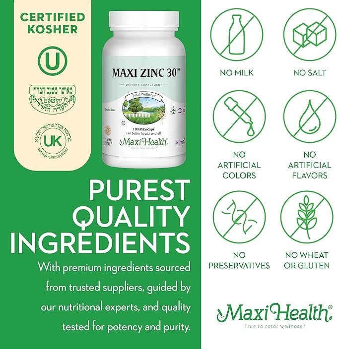 Zinc 30 - Zinc Vitamin with Enzymax for Enhanced Absorption - Highest Potency Immune Support - Glycinate Chelated Zinc Supplements for Adults - Zink Vitaminas - Kosher Made in USA - 100 Count Capsules