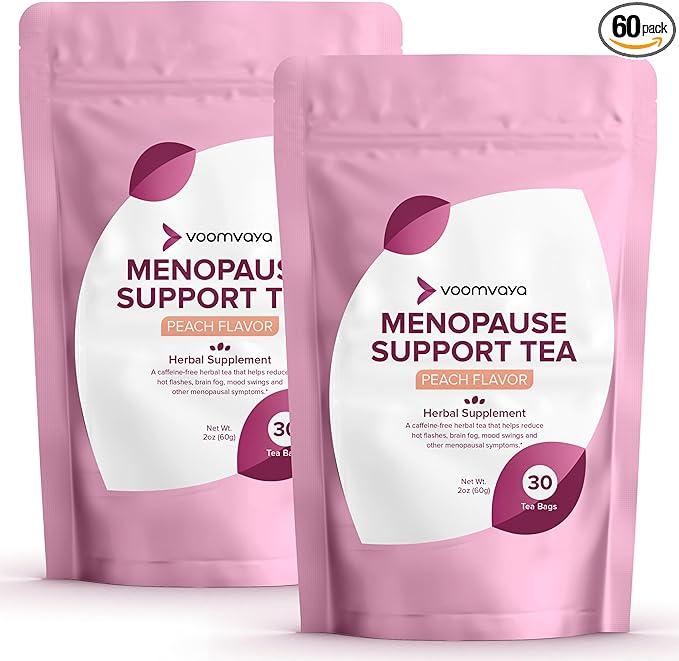 VoomVaya Save 10% on Menopause Support Tea 2-Pack Bundle - Natural Menopause Relief for Women w/Red Clover & Black Cohosh - Night Sweats & Hot Flashes Relief - Peach Flavor - 90 Teabags