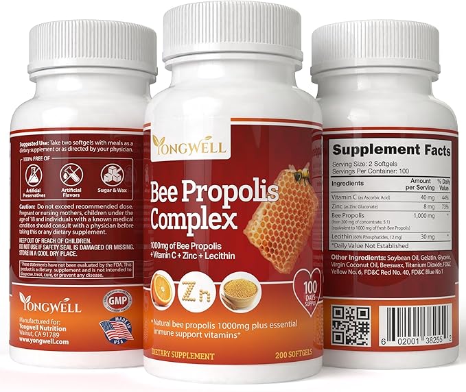 Super Bee Propolis Complex with Vitamin C, Zinc & Lecithin (200 Capsules)