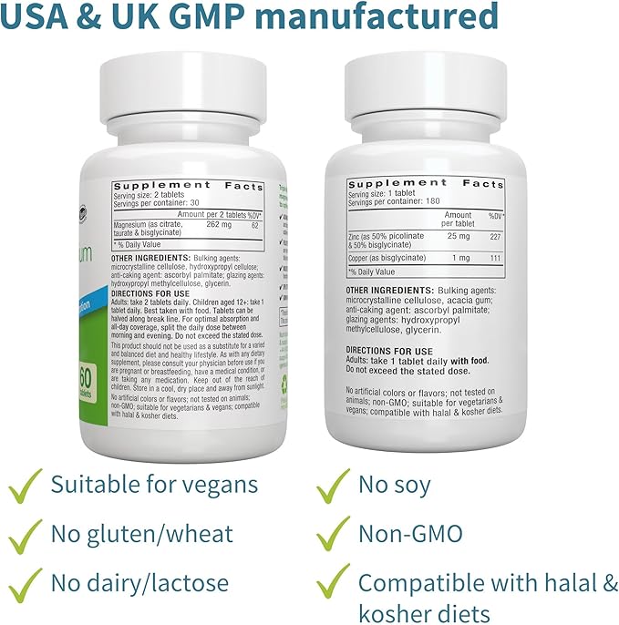 Triple Magnesium Complex + Zinc Complex Vegan Bundle, High Absorption Chelated Magnesium + 25mg Chelated Zinc Picolinate & Bisglycinate with Copper, by Igennus