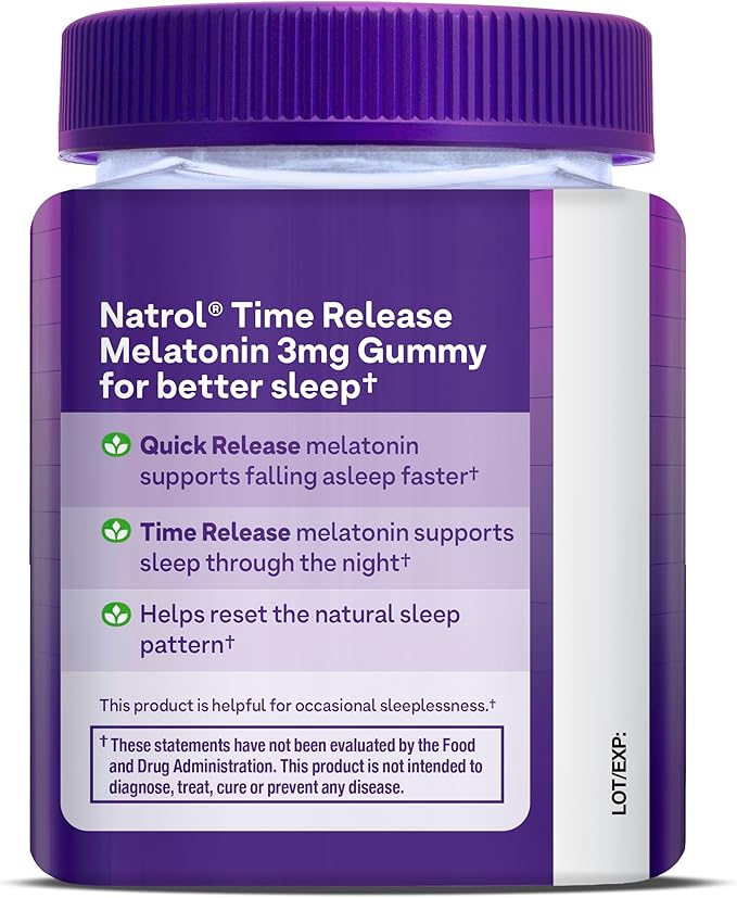 Natrol Time Release Melatonin Gummies, Sleep Support for Adults, 3 mg Melatonin Supplements for Sleep Support, 65 Strawberry-Flavored Gummies, Up to a 65 Day Supply