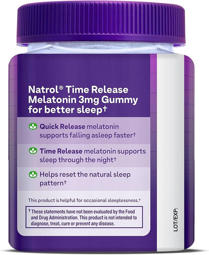 Natrol Time Release Melatonin Gummies, Sleep Support for Adults, 3 mg Melatonin Supplements for Sleep Support, 65 Strawberry-Flavored Gummies, Up to a 65 Day Supply