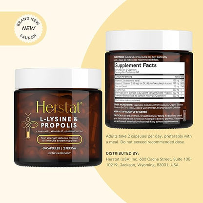 L-Lysine & Propolis Supplements |High Potency L Lysine Immune Support Formula with 5:1 Propolis Extract, Quercetin, VIT C, VIT E and Zinc
