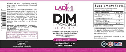 DIM Complex 150mg Hormonal Support Menopause Relief Supplement for Hot Flashes & Hormonal Acne Relief Bioperine, Broccoli & Calcium Estrogen Metabolism Balancing Pills for Women 60 Capsules by LadyMe